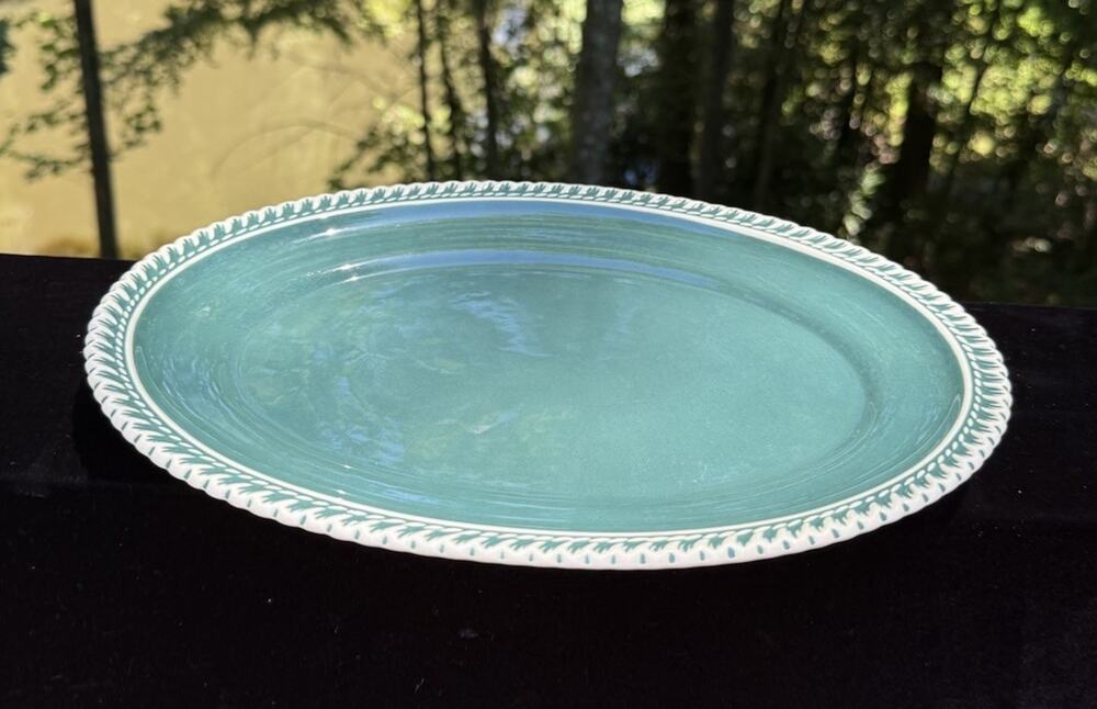 Vintage Harker Pottery Corinthian Dark Teal Oval Serving Platter 12” -S1